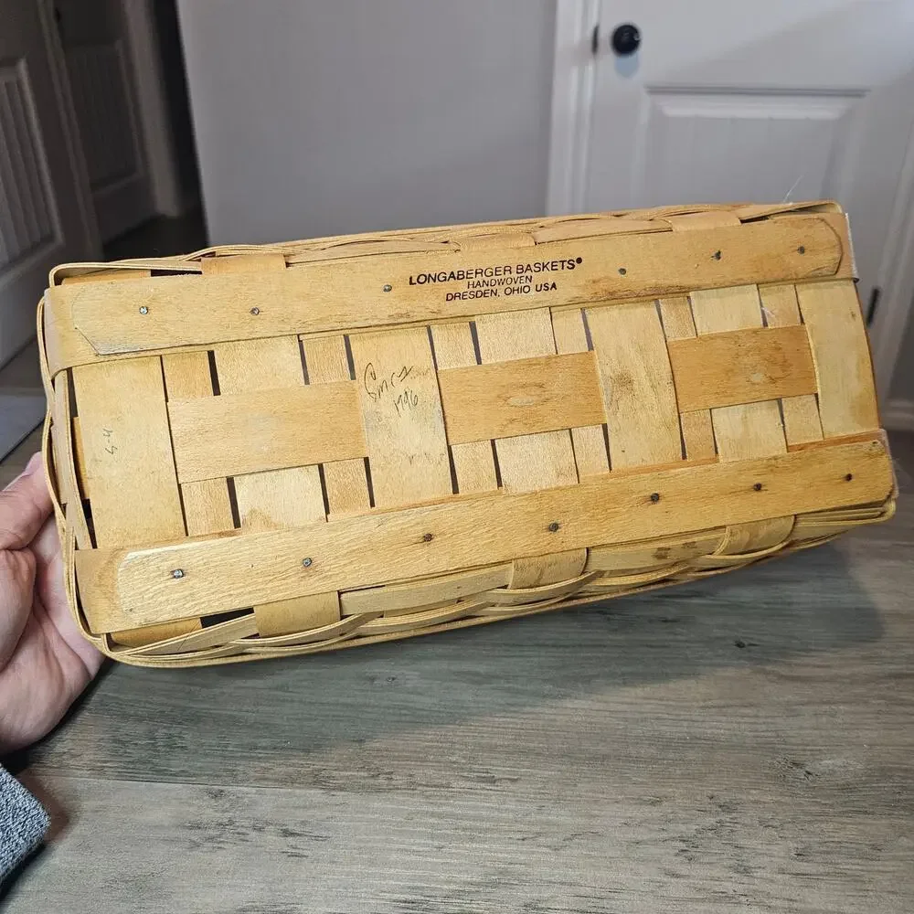 Vintage Longaberger Bread Basket Handwoven Brown Rectangle Wood Signed 1996